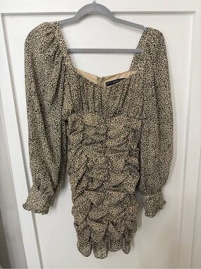 HYFVE Beige and Black Leopard Ruched Mini Dress